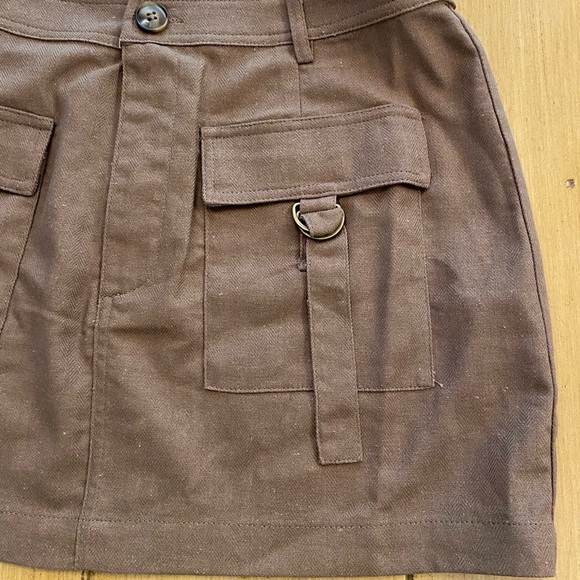 Brown Mini Skirt Pockets New Medium Sage the Label Linen & Cotton - Picture 3 of 12